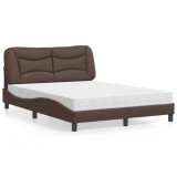 VidaXL Pat cu saltea, maro, 140x190 cm, piele ecologică