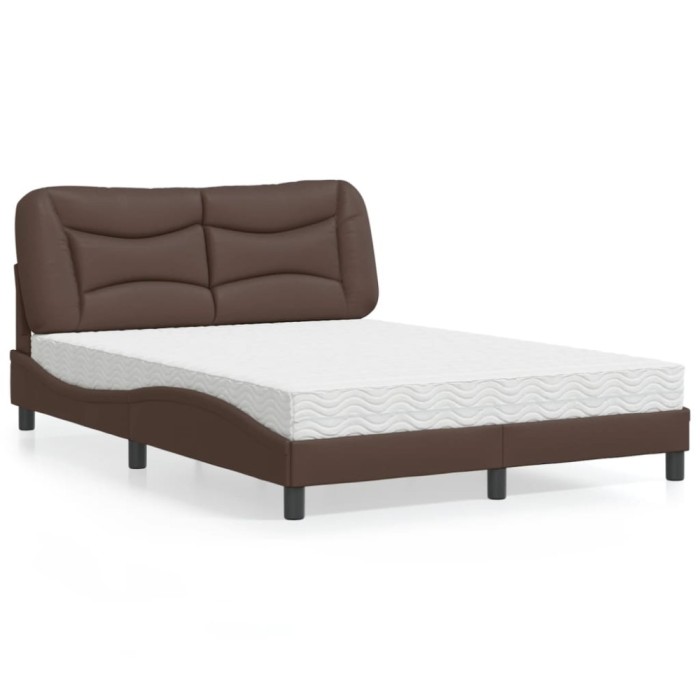 vidaXL Pat cu saltea, Hvar, maro, 140x200 cm, piele ecologică 3208726