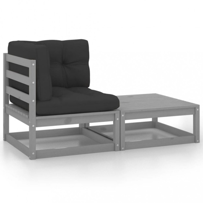 vidaXL Set mobilier de grădină cu perne, 2 piese, gri, lemn masiv pin 805752