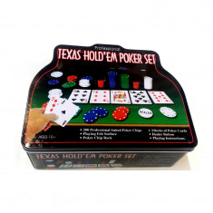 Set Poker Texas Hold'Em, 25.5 x 20.5 x 9.5 cm, 200 chips, 2 pachete de carti, buton dealer