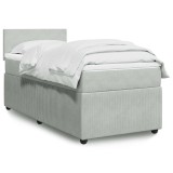 Pat continental cu saltea, gri deschis, 80x200 cm, catifea