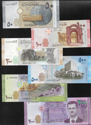 Set Siria Syria 50 + 100 + 200 + 500 + 1000 + 2000 pounds unc foto