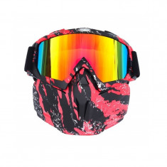 Masca protectie fata, plastic dur+ochelari ski, lentila multicolora, model MDR04 foto