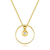 Colier din aur galben 585 - pandantiv rotund cu diamant transparent pe contur inel