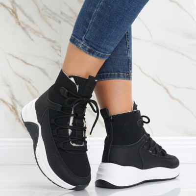 Sneakers dama Imblaniti Negri din Piele Eco,Piele Eco Intoarsa Asiva, 37 foto