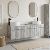 Cumpara ieftin Set dulap baie 3 buc. Gri Beton 157 x 44,5 x 80 cm