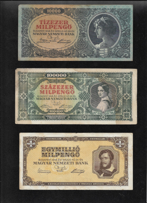 Set Ungaria 6 bancnote 10000 - 1 miliard milpengo 1946