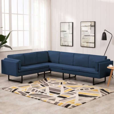 vidaXL Canapea de colț, albastru, material textil foto
