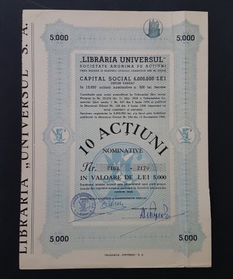 Actiune Libraria Universul , titlu 10 actiuni nominative foto