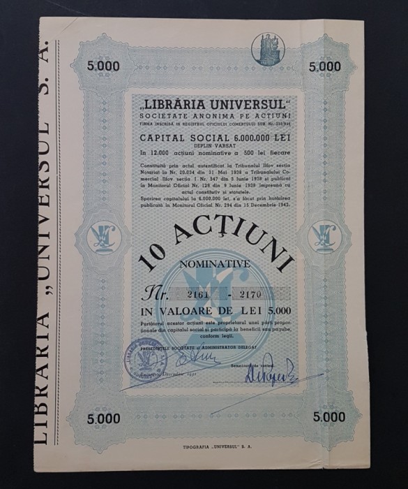 Actiune Libraria Universul , titlu 10 actiuni nominative