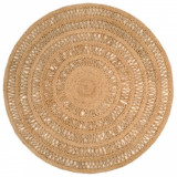 Cumpara ieftin Covor &icirc;mpletit manual, 150 cm, iută, rotund