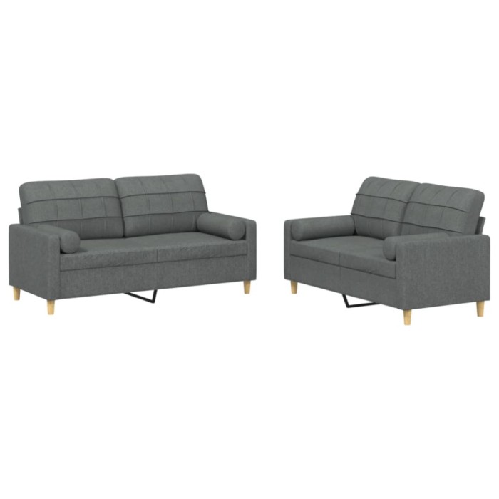 Set de canapele cu perne, 2 piese, gri inchis, material textil