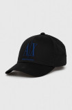 Armani Exchange șapcă de baseball din bumbac culoarea negru, cu imprimeu