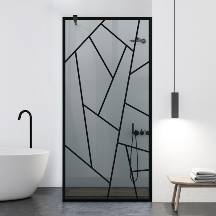 Paravan dus walk-in Aqua Roy Black, model Atlas negru, sticla 8 mm gri, securizata, anticalcar, 120x195 cm