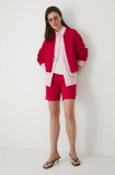 Medicine pantaloni scurti din in femei, culoarea rosu, neted, high waist