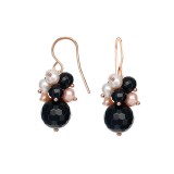 Cumpara ieftin Cercei Argint 925 placat aur roz cu agat negru si perle de cultura Armonia, lungime 3.5cm, cutie cadou inclusa