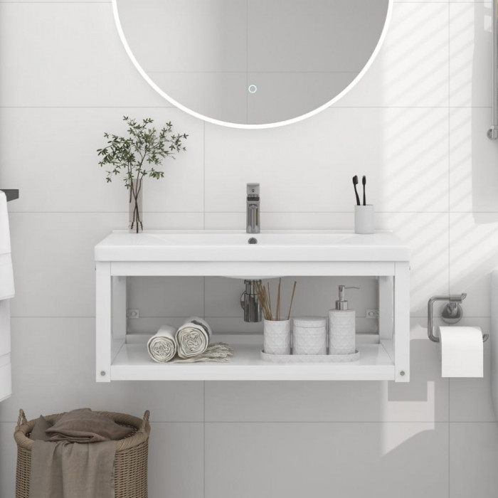 Cadru chiuveta de baie pentru perete, alb, 79x38x31 cm, fier GartenMobel Dekor