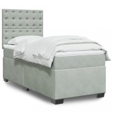 VidaXL Pat box spring cu saltea, gri deschis, 100x200 cm, catifea 3293146