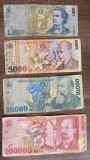 B11 130 - Bancnota foarte veche - Romania - Lot 1000 - 5000 - 10000 si 100000 lei - deterioratae - inscriptionate - FARA VALOARE