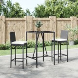 Set mobilier bar de gradina cu perne, 3 piese, negru, poliratan GartenMobel Dekor, vidaXL