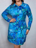 Cumpara ieftin Rochie mini stil camasa, cu imprimeu, albastru, dama