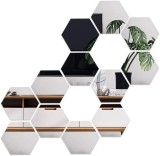 Set 12 Oglinzi Acrilice Autoadezive Luxer, Model Hexagon,18.5x16x9.3 cm, Silver