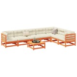 Set Canapele Gradina Gossi, 8 Piese, Lemn Pin Masiv, Maro cu Perne Crem, Design Modular
