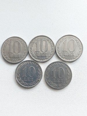 Moneda Romania 10 lei anul 1990,1991,1992,1994,1995 foto