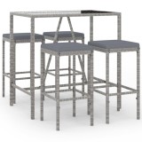 Cumpara ieftin Set mobilier bar de gradina, cu perne, 5 piese, gri, poliratan