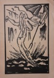 Mac Constantinescu (1900 - 1979), litografie 2 interbelică, 19 x 13,5, Abstract, Carbune