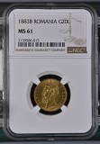 Moneda AUR 20 lei 1883, Carol I, MS61, certificata si gradata de NGC