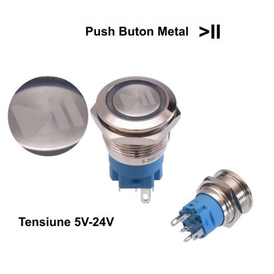 Push Buton 5-24V / 19mm (Play) Led Albastru foto