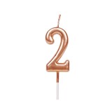 Lumanare de Tort, Cyrax, Model Cifra 2, Party, 4.5 x 2.5 cm, din Parafina, Rose Gold