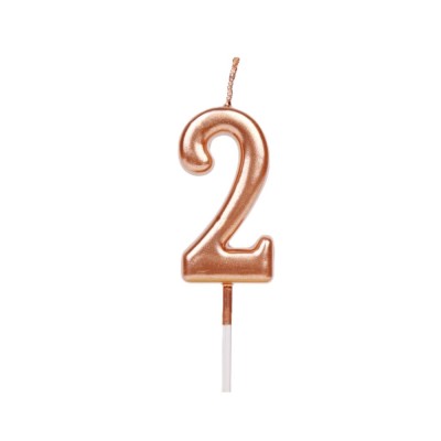 Lumanare de Tort, Cyrax, Model Cifra 2, Party, 4.5 x 2.5 cm, din Parafina, Rose Gold foto
