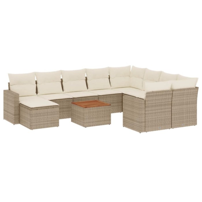 Set canapele de gradina cu perne, 11 piese, bej, poliratan