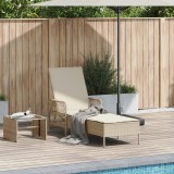 VidaXL Șezlong Bej și alb crem Ratan PE 157 x 55 x 92 cm Pliabil