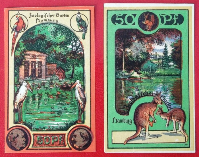 Germania lot 2 notgeld 2 x 50 pfennig 1922 Hamburg Zoo **