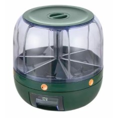 Dozator de cereale flippy, rotativ 360, 6 compartimente, capacitate 6 l, rezistent la umezeala, inchidere etansa, verde