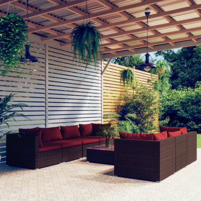 vidaXL Set mobilier de grădină cu perne, 8 piese, maro, poliratan foto