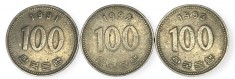 Coreea de Sud , lot 7 - 3 buc x 100 Won 1991 , 1992 , 1993