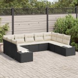 VidaXL Set de canapele pentru grădină cu pernă 9 pcs Negru Rattan poli 3347217