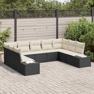 vidaXL Set de canapele pentru grădină cu pernă 9 pcs Negru Rattan poli 3347217 foto