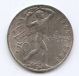 Cehoslovacia 50 Koruny 1948 - (comemorativa: Revolta de la Praga) Argint, KM-25 (2) foto
