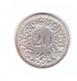 Moneda Elvetia 20 rappen 1939, stare buna, curata, Europa, Nichel