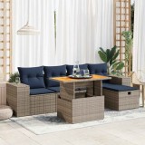 VidaXL Set mobilier grădină perne 6 piese negru poliratan/lemn acacia 3328083