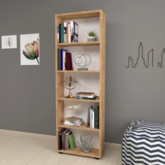 Raft carti Vara 172 x 55 x 20 cm pal stejar cu 5 polite [en.casa] HausGarden Leisure