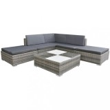 Cumpara ieftin Set mobilier de grădină cu perne, 6 piese, gri, poliratan