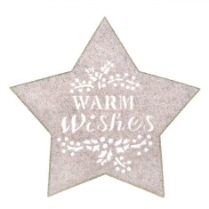 Suport Farfurie, Model &quot;Warm Wishes&quot;, Formă Stea, Culoare Bej, Material Pasla, Design Crăciun, Glitter șampanie, 35cm