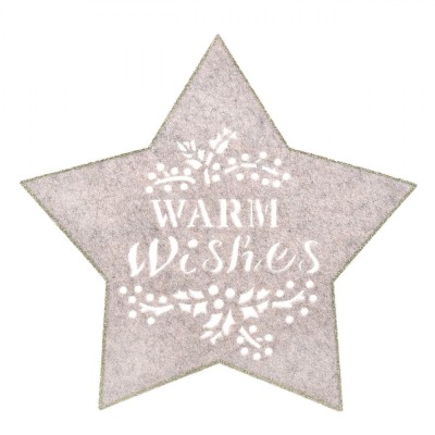 Suport Farfurie, Model &amp;quot;Warm Wishes&amp;quot;, Formă Stea, Culoare Bej, Material Pasla, Design Crăciun, Glitter șampanie, 35cm foto