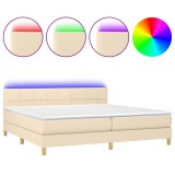 Cumpara ieftin Pat cu arcuri, saltea si LED, crem, 200x200 cm, textil
